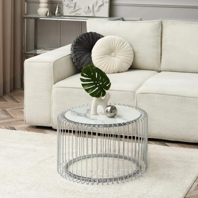 IRAKLI design dohányzóasztal - fehér márvány / króm
