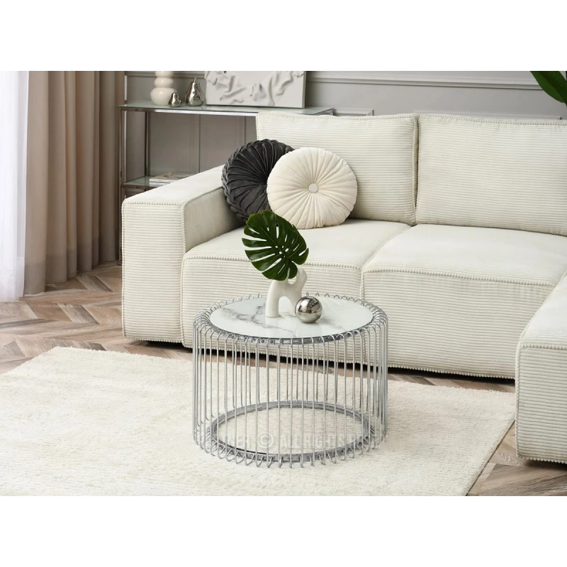 IRAKLI design dohányzóasztal - fehér márvány / króm