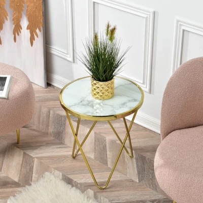 Designer dohányzóasztal RAMAL - fehér márvány / arany