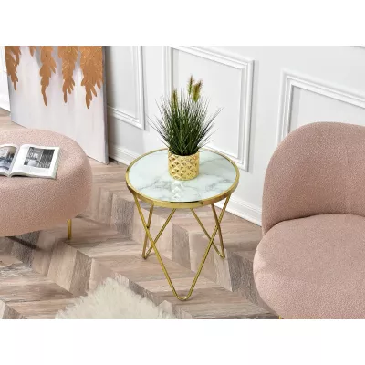 Designer dohányzóasztal RAMAL - fehér márvány / arany