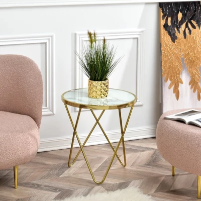 Designer dohányzóasztal RAMAL - fehér márvány / arany