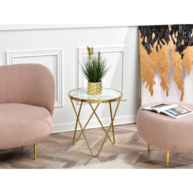 Designer dohányzóasztal RAMAL - fehér márvány / arany