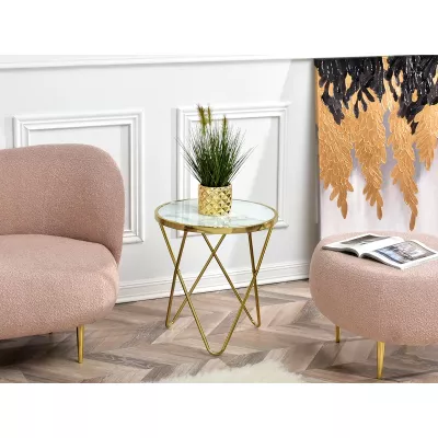 Designer dohányzóasztal RAMAL - fehér márvány / arany
