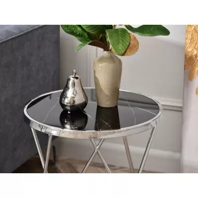 RAMAL designer dohányzóasztal - fekete márvány / króm