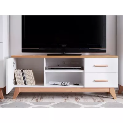 TV állvány HENDA - fehér / tölgy