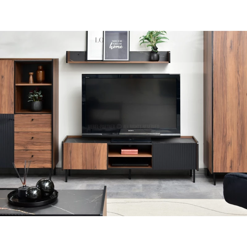 TV állvány 150 NORLAN - dió / fekete márvány / fekete