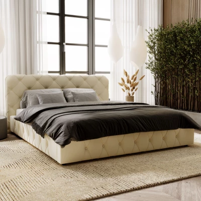 Elegáns kárpitozott ágy 160x200 MARLENE 1 tárolóhellyel - krémszínű