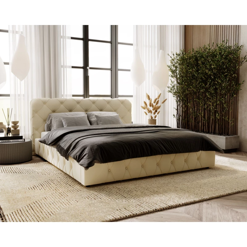 Elegáns kárpitozott ágy 160x200 MARLENE 1 tárolóhellyel - krémszínű