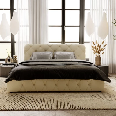 Elegáns kárpitozott ágy 160x200 MARLENE 1 tárolóhellyel - krémszínű