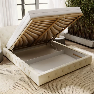 Elegáns kárpitozott ágy 120x200 MARLENE 1 tárolóhellyel - krémszínű