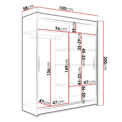 Keskeny tükrös gardrób 100 cm ARAPO 3 - artisan tölgy / fekete