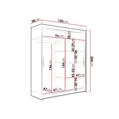 Keskeny gardrób 100 cm tükörrel ARAPO 2 - sonoma tölgy / fehér