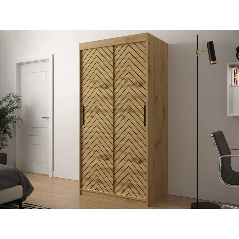 Keskeny gardróbszekrény 100 cm ORIOT - artisan tölgy / fekete