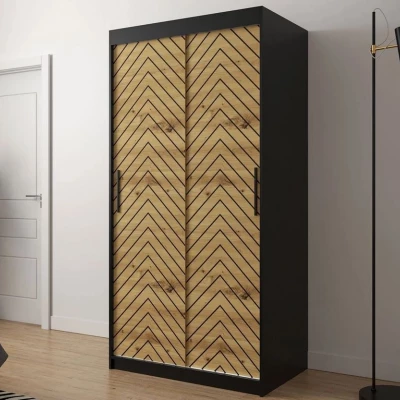 Keskeny gardróbszekrény 100 cm fiókokkal ORIOT - fekete / artisan tölgyfa