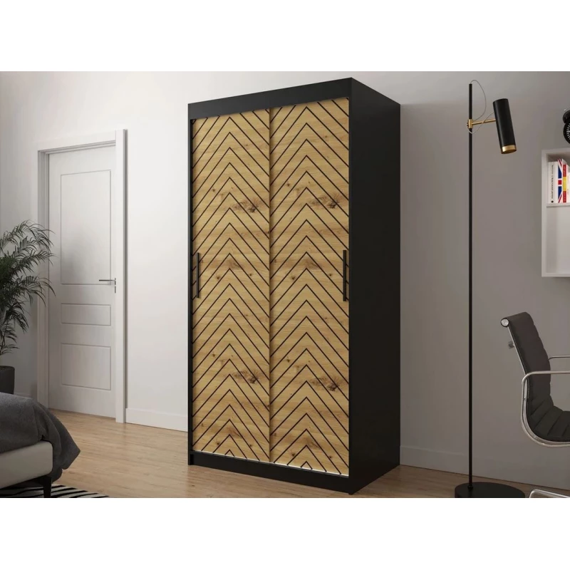Keskeny gardróbszekrény 100 cm fiókokkal ORIOT - fekete / artisan tölgyfa