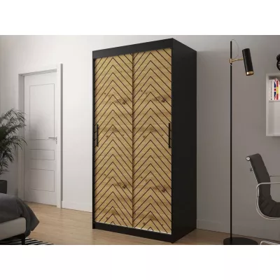 Keskeny gardróbszekrény 100 cm fiókokkal ORIOT - fekete / artisan tölgyfa