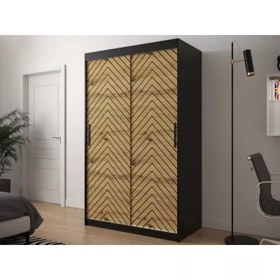 Keskeny gardróbszekrény 120 cm fiókokkal ORIOT - fekete / artisan tölgyfa