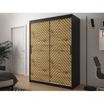Gardróbszekrény 150 cm tolóajtós ORIOT - fekete / artisan tölgy