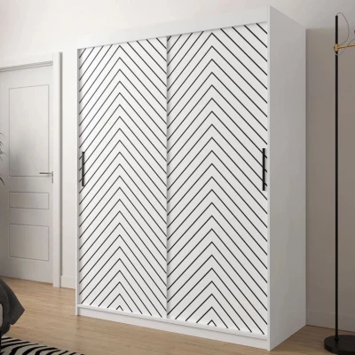 Gardróbszekrény 150 cm tolóajtókkal és fiókokkal ORIOT - fehér / fekete