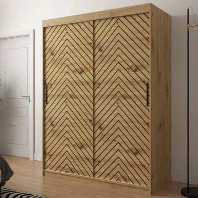 Gardróbszekrény 150 cm tolóajtókkal és fiókokkal ORIOT - artisan tölgy / fekete