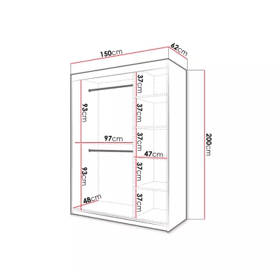 Gardróbszekrény 150 cm tolóajtós ORIOT - fehér / fekete