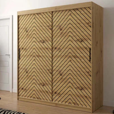 Gardróbszekrény 180 cm tolóajtókkal és fiókokkal ORIOT - artisan tölgy / fekete