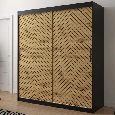 Gardróbszekrény 180 cm tolóajtókkal és fiókokkal ORIOT - fekete / artisan tölgyfa