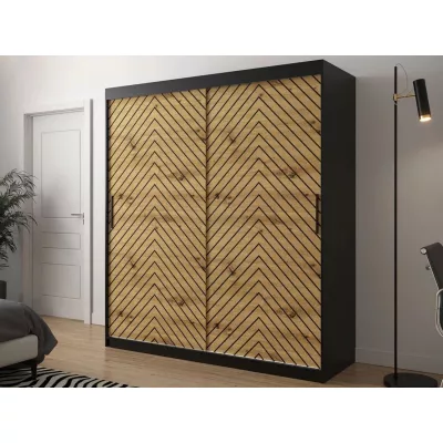 Gardróbszekrény 180 cm tolóajtókkal és fiókokkal ORIOT - fekete / artisan tölgyfa