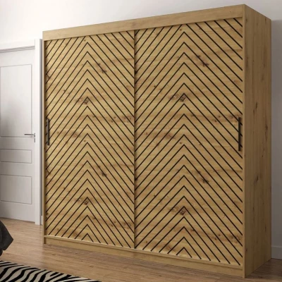 Magas gardróbszekrény 200 cm tolóajtókkal és fiókokkal ORIOT - artisan tölgy / fekete