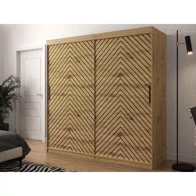 Magas gardróbszekrény 200 cm tolóajtókkal és fiókokkal ORIOT - artisan tölgy / fekete