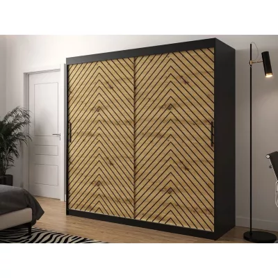 Magas gardróbszekrény 200 cm tolóajtókkal és fiókokkal ORIOT - fekete / artisan tölgyfa