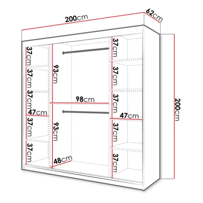Magas gardróbszekrény 200 cm tolóajtókkal ORIOT - artisan tölgy / fekete
