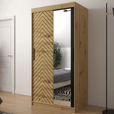 Keskeny tükrös gardrób 100 cm ORIOT - artisan tölgy / fekete