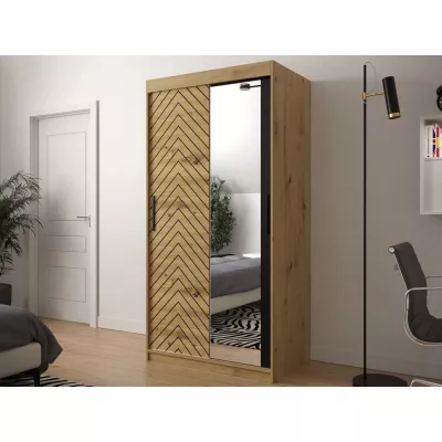 Keskeny tükrös gardrób 100 cm ORIOT - artisan tölgy / fekete