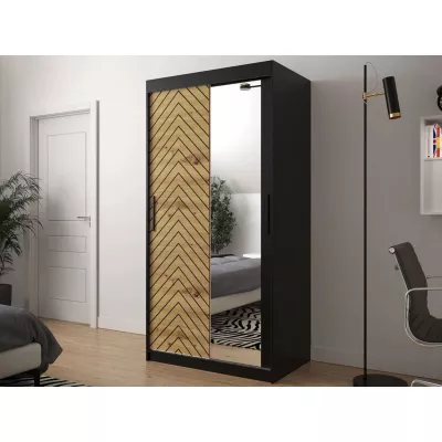 Keskeny tükrös gardrób 100 cm ORIOT - fekete / artisan tölgy