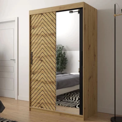 Keskeny tükrös gardróbszekrény 120 cm ORIOT - artisan tölgy / fekete