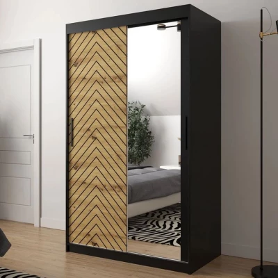 Keskeny tükrös gardrób 120 cm ORIOT - fekete / artisan tölgy