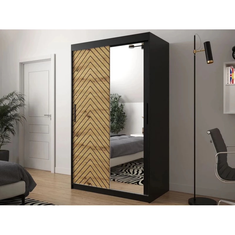 Keskeny tükrös gardrób 120 cm ORIOT - fekete / artisan tölgy