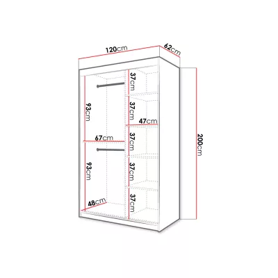 Keskeny tükrös gardrób 120 cm ORIOT - fehér / fekete