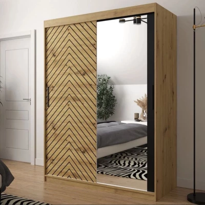 Gardróbszekrény 150 cm tükörrel ORIOT - artisan tölgy / fekete