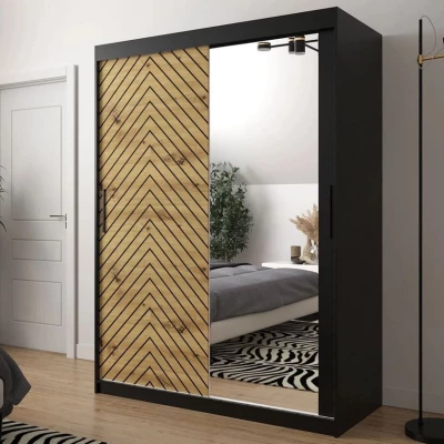 Gardróbszekrény 150 cm tükörrel és fiókokkal ORIOT - fekete / artisan tölgyfa