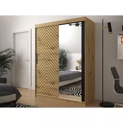 Gardróbszekrény 150 cm tükörrel és fiókokkal ORIOT - artisan tölgy / fekete