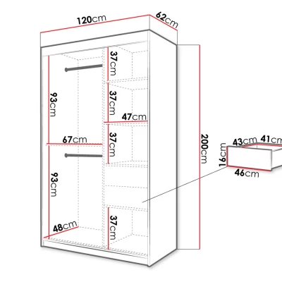 Tükrös szekrény 120 cm fiókokkal ORIOT - fehér / fekete
