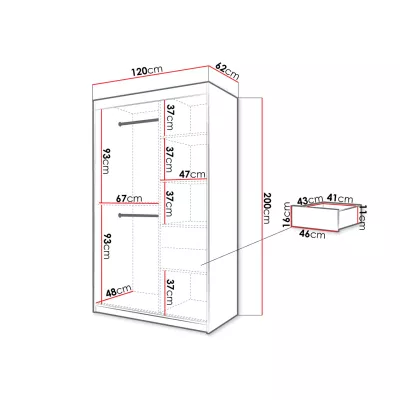Tükrös szekrény 120 cm fiókokkal ORIOT - fehér / fekete