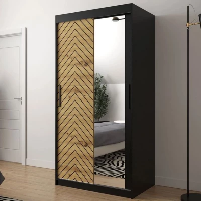 Tükrös szekrény 100 cm fiókokkal ORIOT - fekete / artisan tölgy