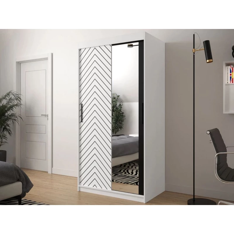 Tükrös szekrény 100 cm fiókokkal ORIOT - fehér / fekete