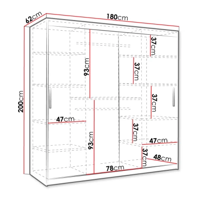 Tükrös gardrób 180 cm fiókokkal DERO - sötét dió / fekete