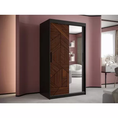 Tükrös szekrény 100 cm fiókokkal DERO - sötét dió / fekete