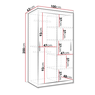 Tükrös gardrób 100 cm DERO - sötét dió / fekete