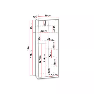 Keskeny gardróbszekrény 90 cm bővíthető ARCATA - sonoma tölgy